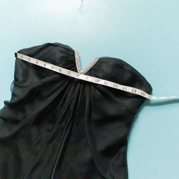 La Femme Black Silver Chiffon Layered Micro Mini Strapless Dress Size 4 #15853 - Picture 6 of 10
